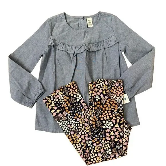 Carter’s NEW Chambray Top & Floral Leggings Ser Size 7 - Picture 1 of 6